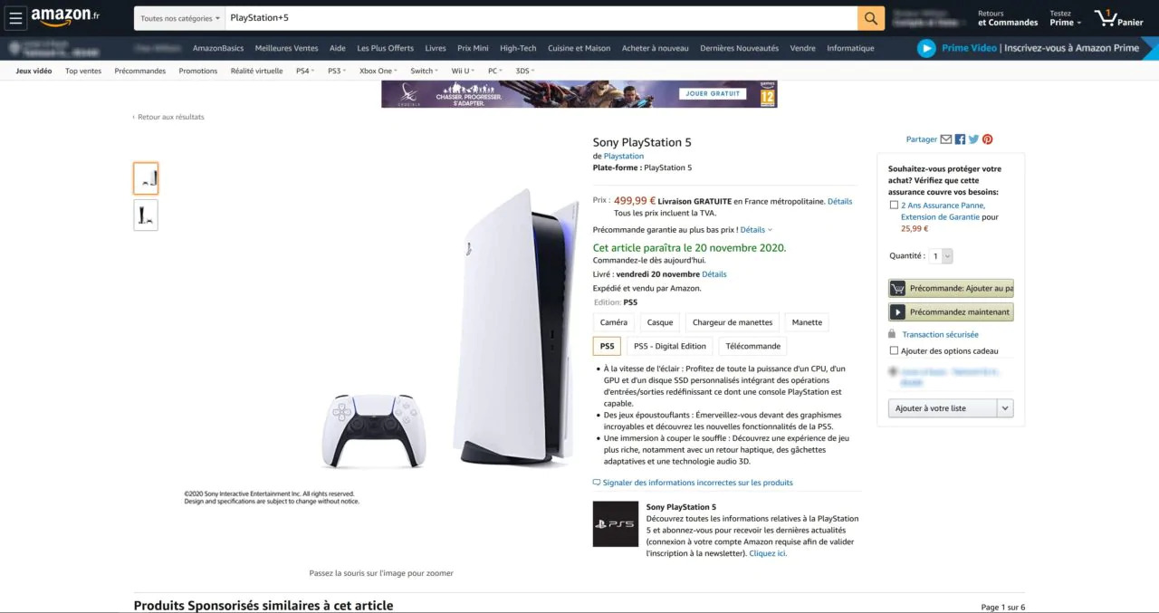PlayStation 5 Amazon FR